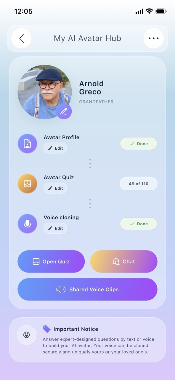 ForeverMe profile screen